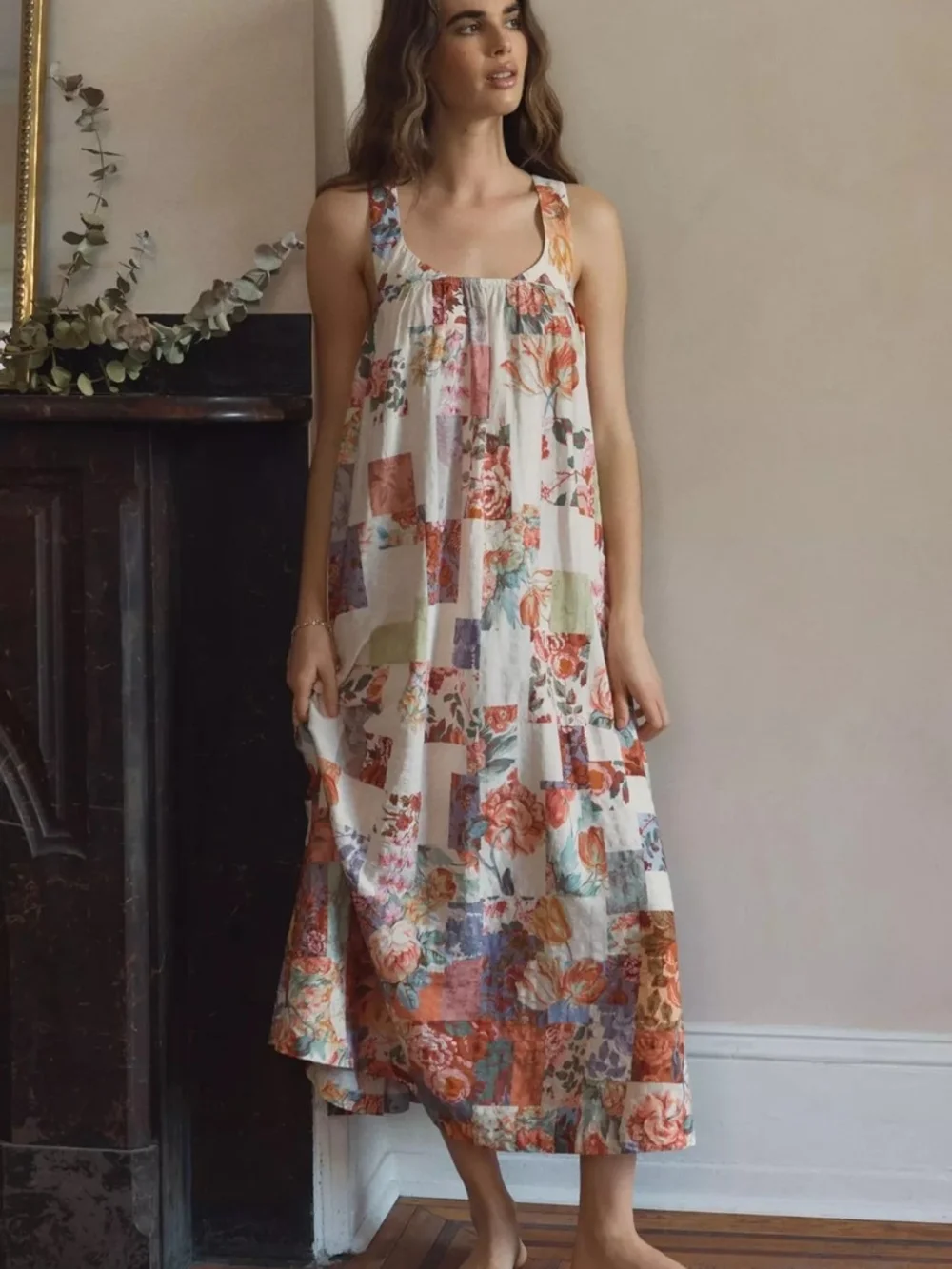 Anthropologie Lyre Floral Patchwork Maxi Sleep Gown | Boho Cottagecore Lounge